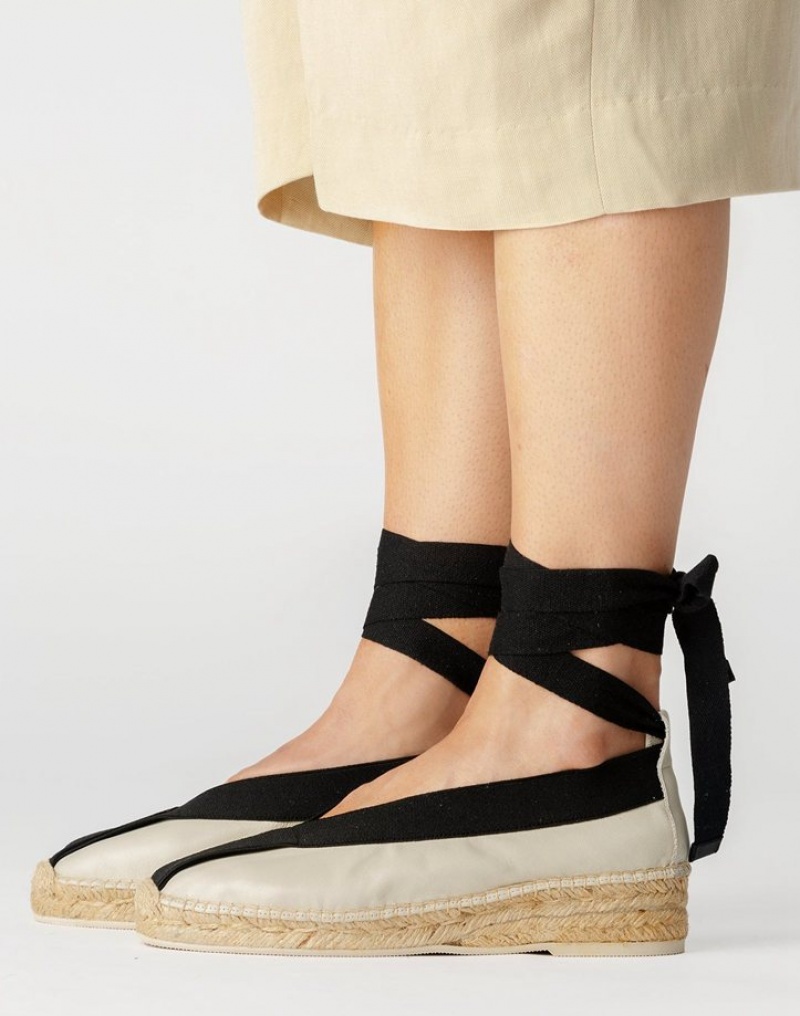 Hereu Horta Elasticated Wedge Women's Espadrilles Cream / Black | NZ-85KRHECFP