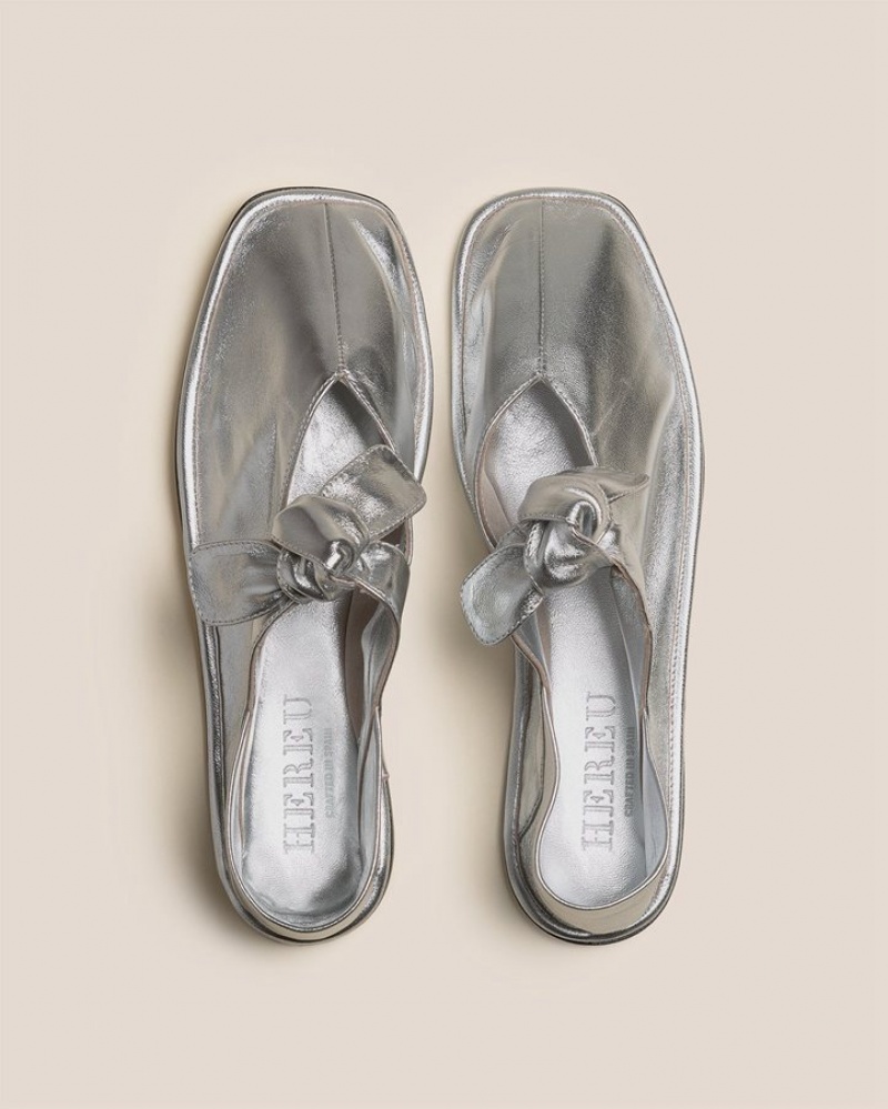 Hereu Llasada Front-knot Women's Flats Silver | NZ-46UINQKPD