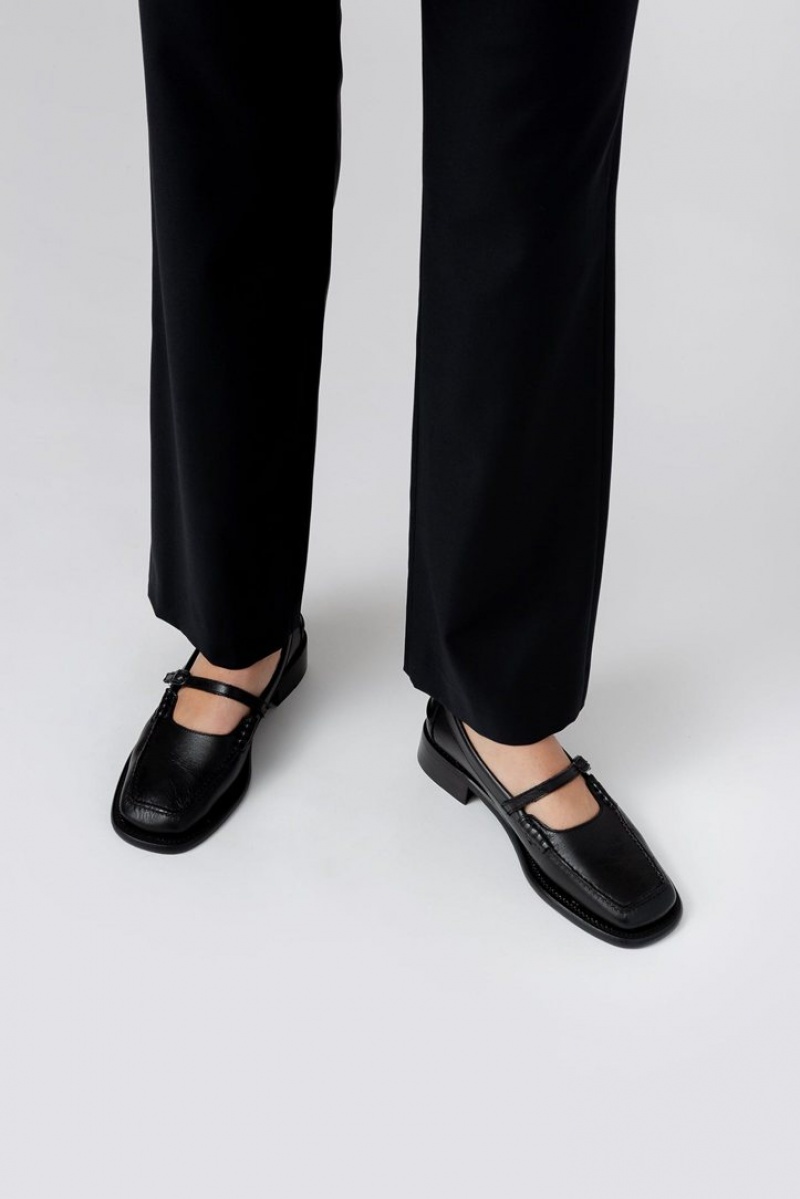 Hereu Merce Square-toe T-bar Women's Loafers Black | NZ-75TXHSUFO