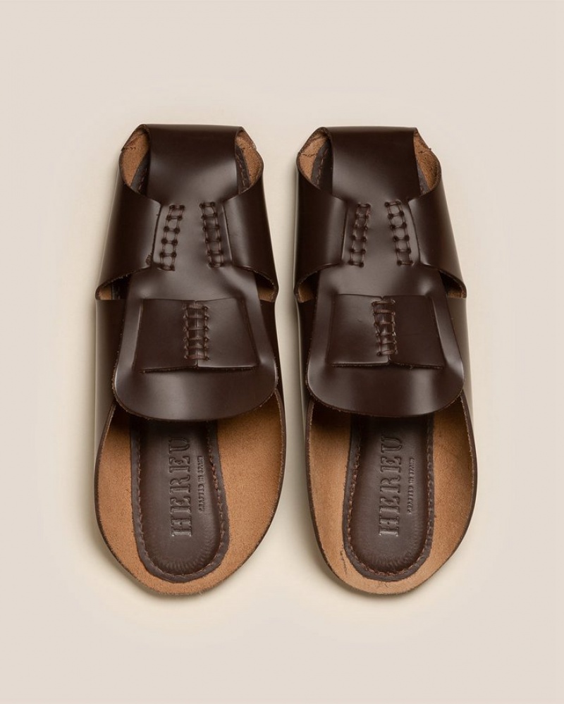 Hereu Muntana Flat Fisherman Men's Mules Dark Brown | NZ-45QLHXEFA