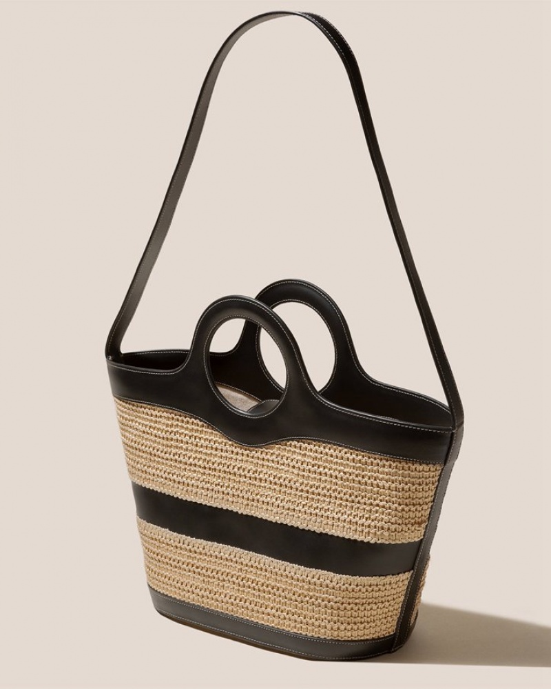 Hereu Nasta Leather Framed Raffia Women's Tote Bag Beige / Black | NZ-18KXFPSQY