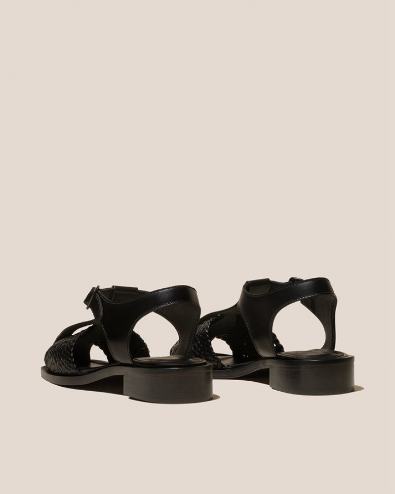 Hereu Pasqua Woven Panel T-bar Women's Sandals Black | NZ-56UHYFWZK