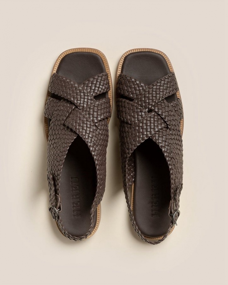 Hereu Penyo Crossover Woven Men's Sandals Dark Brown | NZ-12SJWEMOT