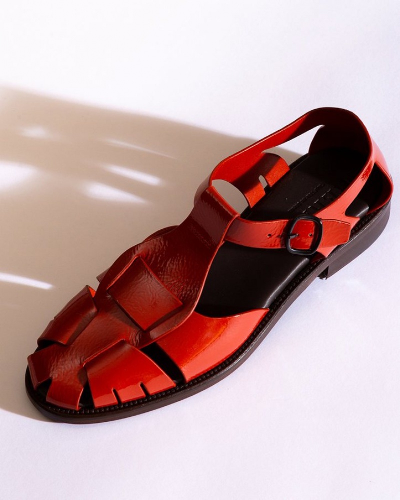 Hereu Pesca Crinkled Glossy Fisherman Women's Sandals Red Brown | NZ-95TOUPDEJ