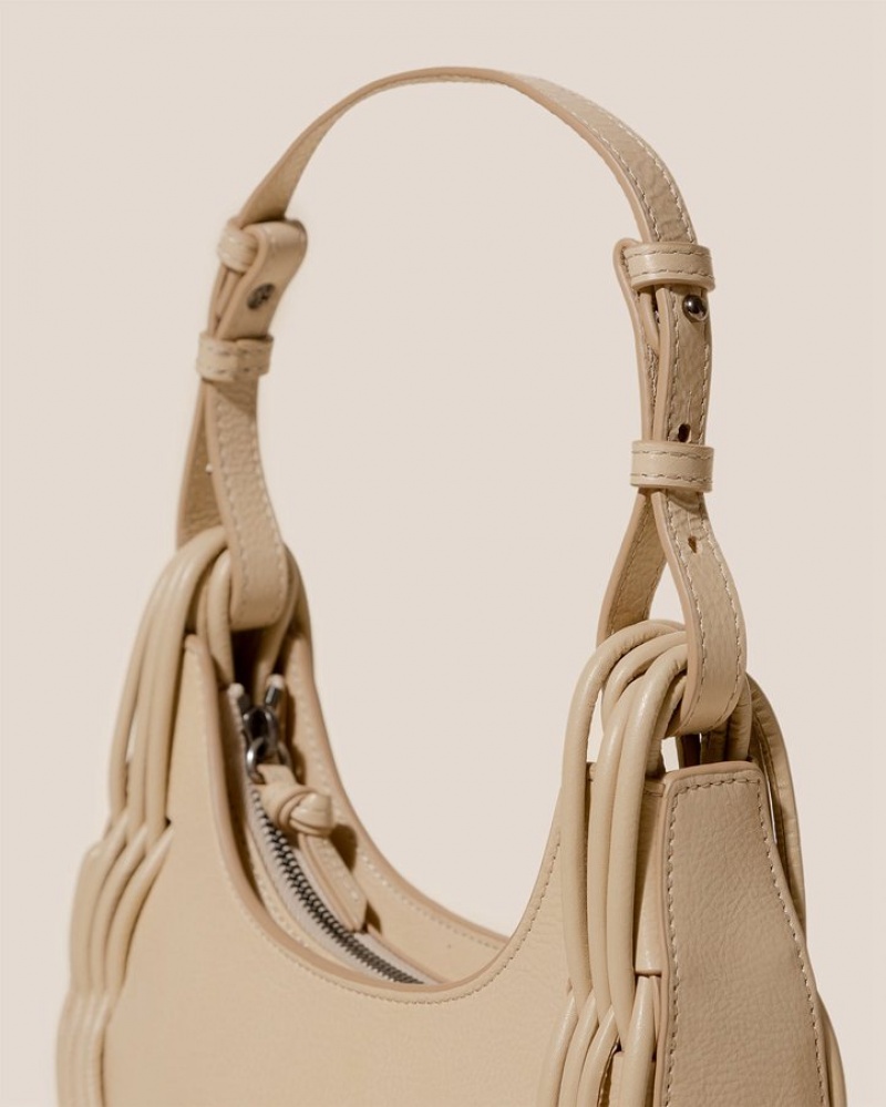 Hereu Pinar Shoulder Braided Detail Women's Shoulder Bag Beige | NZ-56PGDTJSL