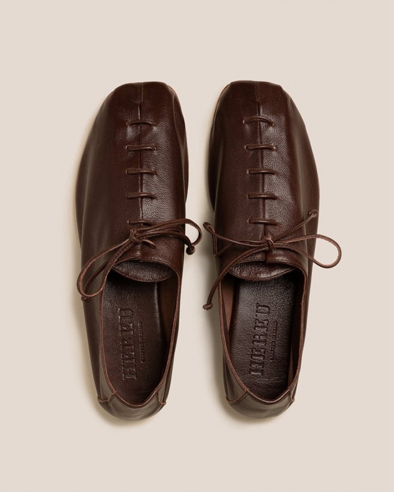 Hereu Plegada Shiny Deconstructed Lace-up Men's Flats Dark Brown | NZ-51FBXIYRZ