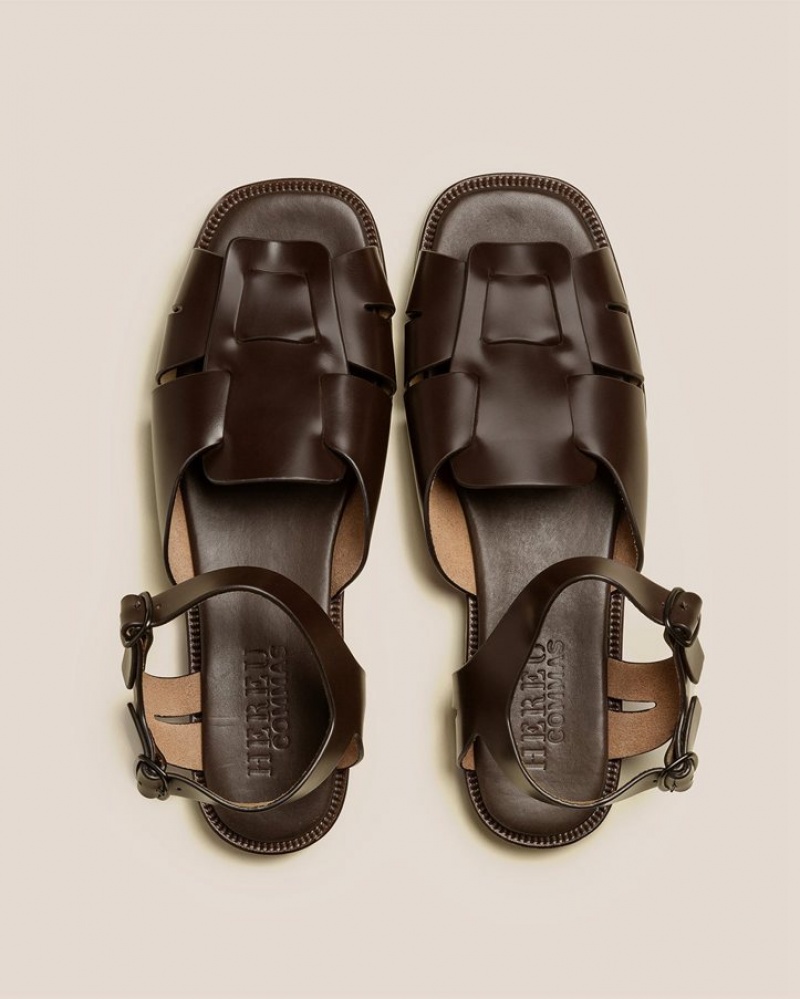 Hereu Roca Square-toe Fisherman Men's Sandals Dark Brown | NZ-53NAWCJOI