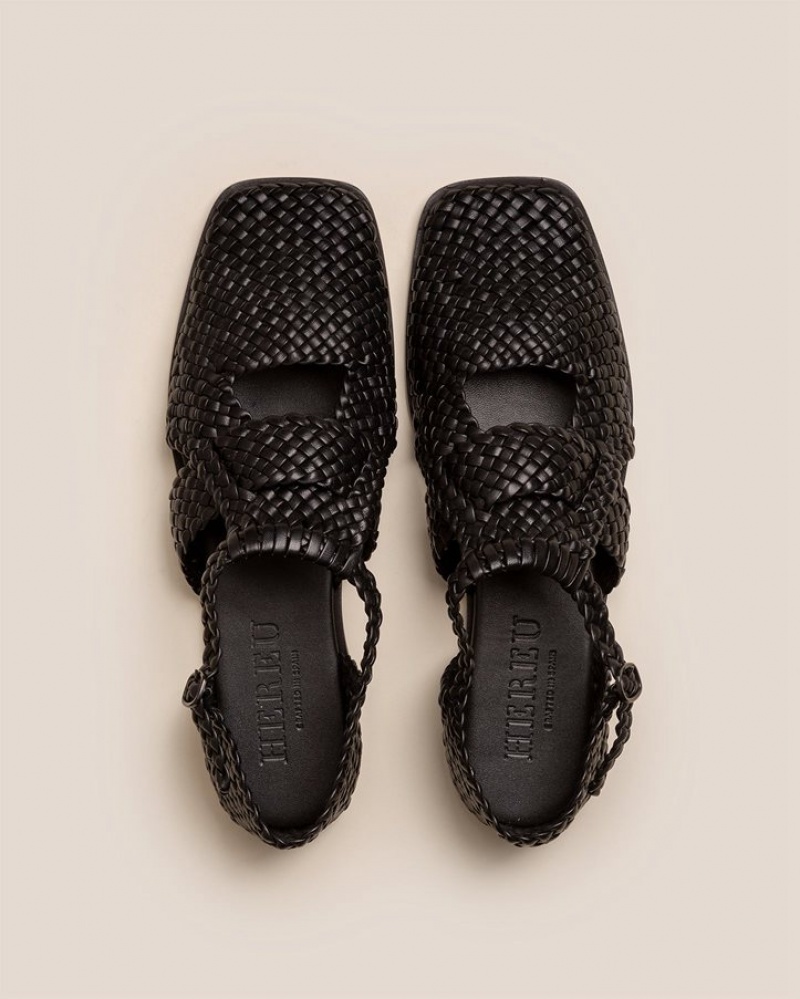 Hereu Serra Woven T-bar Women's Sandals Black | NZ-08LTHJCRS