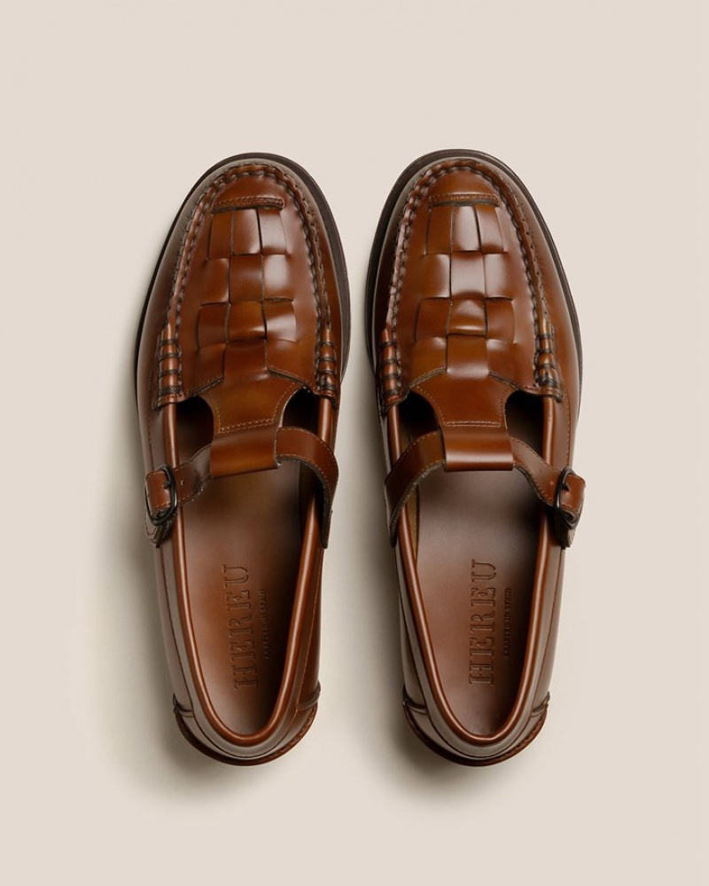 Hereu Soller Brushed T-bar Men's Loafers Brown | NZ-31FGPRBCL