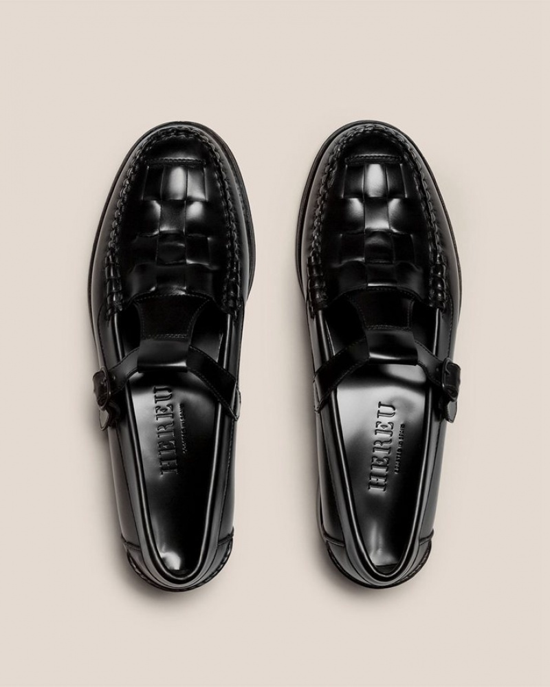 Hereu Soller T-bar Men's Loafers Black | NZ-63GFWAJMZ