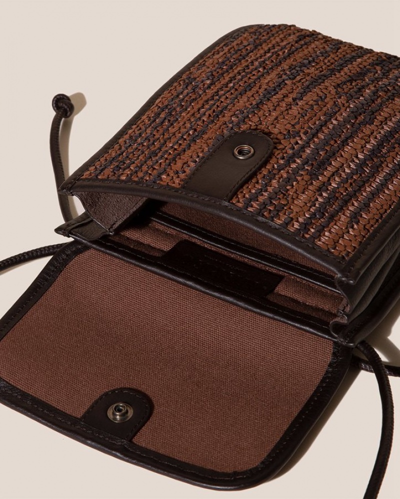 Hereu Terra Raffia Bicolour Square-flat Men's Crossbody Bag Dark Brown / Brown | NZ-21FOBAWSL