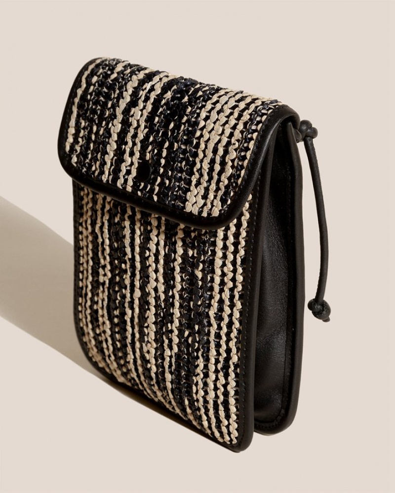 Hereu Terra Raffia Bicolour Square-flat Men's Crossbody Bag Black / Cream | NZ-56UYEALIM