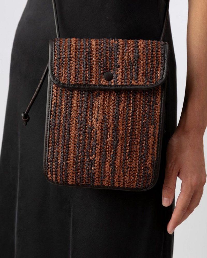 Hereu Terra Raffia Bicolour Square-flat Women's Crossbody Bag Dark Brown / Brown | NZ-25UOVTWDZ